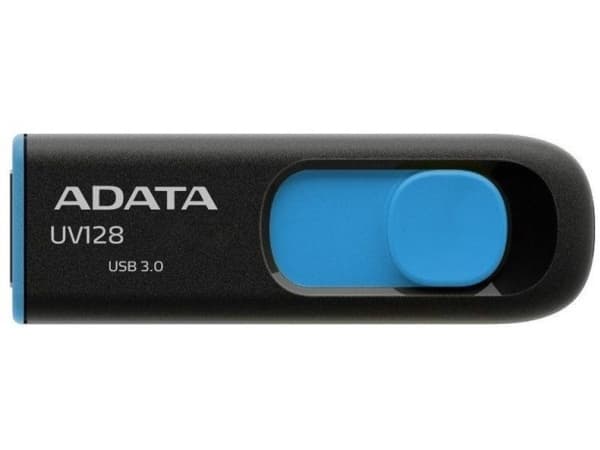 ADATA DashDrive UV128 128GB, 128 GB, USB A-tyyppi, 3.2 Gen 1 (3.1 Gen 1), 90 MB/s, Liuku, Musta, Sininen