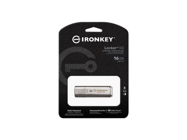Kingston IronKey Locker+ 50 - USB flash-enhet - krypterat - 16 GB - USB 3.2 Gen 1
