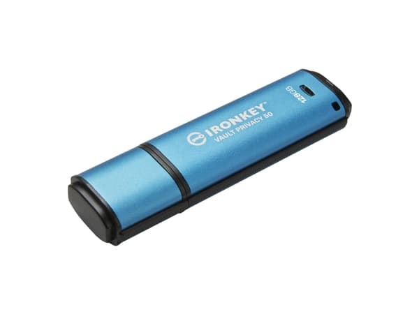 Kingston Technology IronKey Vault Privacy 50, 128 GB, USB A-tyyppi, 3.2 Gen 1 (3.1 Gen 1), 250 MB/s, Suojus, Sininen
