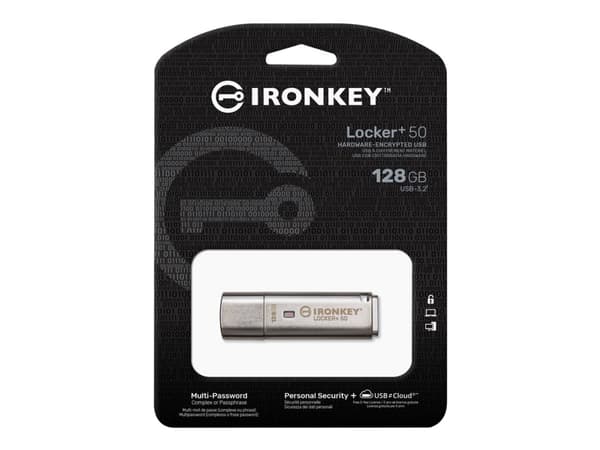 Kingston IronKey Locker+ 50 - USB-flashstasjon - kryptert - 128 GB - USB 3.2 Gen 1