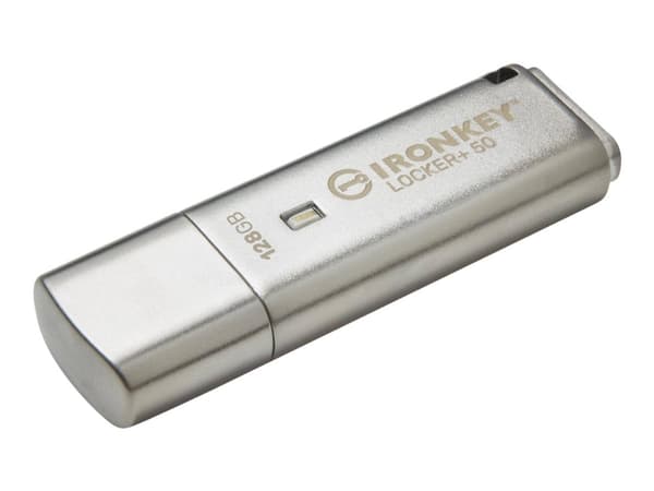Kingston IronKey Locker+ 50 - USB-flashstasjon - kryptert - 128 GB - USB 3.2 Gen 1 Sølv