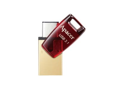 Apacer AH180 32GB, 32 GB, USB Type-A / USB Type-C, 3.2 Gen 1 (3.1 Gen 1), Svivel, 3,6 g, Gull, Rød