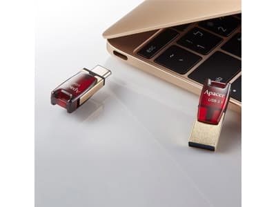 Apacer AH180 32GB, 32 GB, USB Type-A / USB Type-C, 3.2 Gen 1 (3.1 Gen 1), Svivel, 3,6 g, Gull, Rød