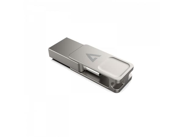 V7 VF364GTC, 64 GB, USB Type-A / USB Type-C, 3.2 Gen 1 (3.1 Gen 1), 150 MB/s, Svivel, Sølv