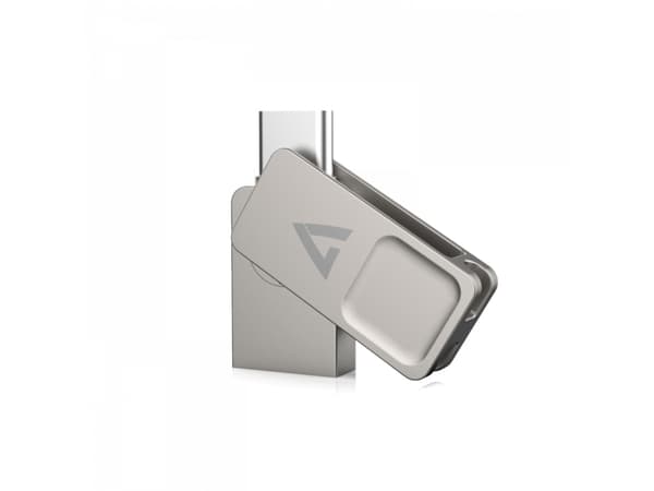 V7 VF364GTC, 64 GB, USB Type-A / USB Type-C, 3.2 Gen 1 (3.1 Gen 1), 150 MB/s, Svivel, Sølv