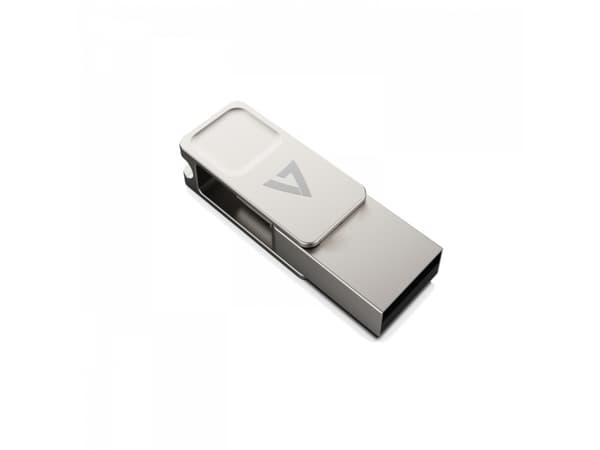 V7 VF364GTC, 64 GB, USB Type-A / USB Type-C, 3.2 Gen 1 (3.1 Gen 1), 150 MB/s, Svivel, Sølv