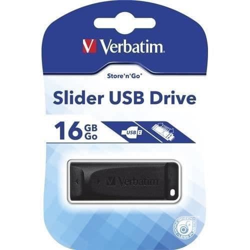 Store'n'Go Slider 16GB svart USB-nyckel - VERBATIM - USB2.0 - Läshastighet 10MB/s - Skrivhastighet 4MB/s