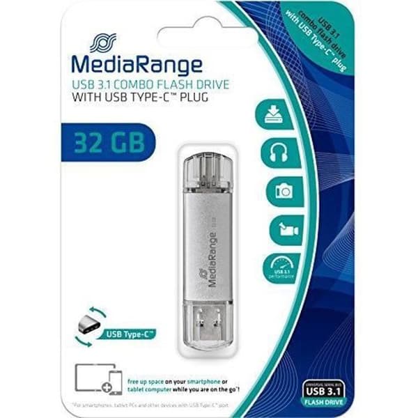 MediaRange USB-minne 32 GB USB 3.1 Combo med TYPE-C USB-minne 32 GB, mr936 Silver