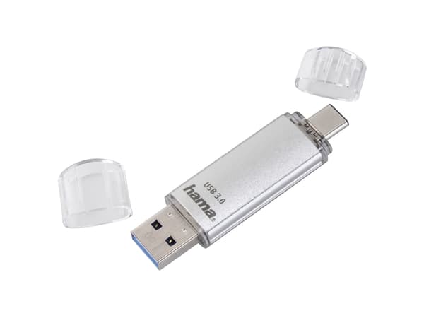 Hama C-Laeta, 128 GB, USB Typ-A / USB Typ-C, 3.0, 40 MB/s, Hætte, Sølv
