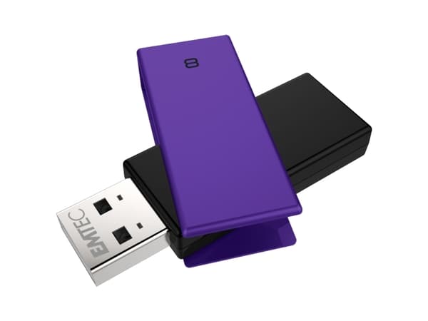 Emtec C350 Brick 2.0, 8 GB, USB Type-A, 2.0, 15 MB/s, Svivel, Sort, Lilla Sort, Lilla