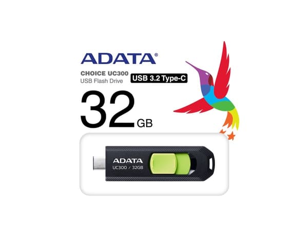 ADATA UC300 - USB-flashstasjon - 32 GB - USB 3.2 Gen 1 / USB-C - svart, grønn Sort, Grønn
