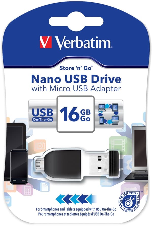 Verbatim Store'n'Go Nano USB Drive 16GB + OTG Adapter