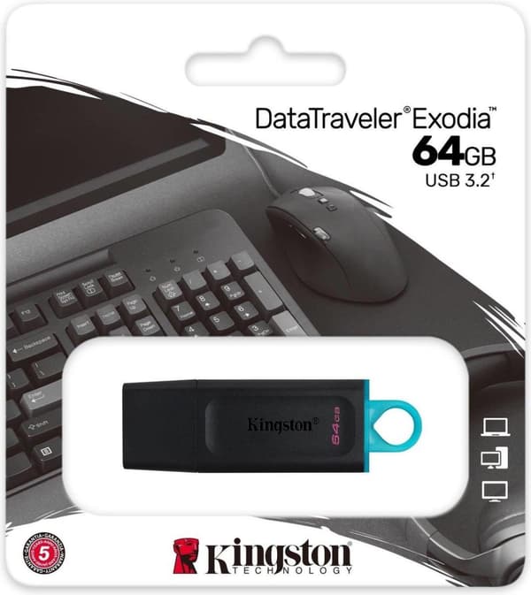 Kingston Technology DataTraveler Exodia USB-minne 64 GB USB Typ-A 3.2 Gen 1 (3.1 Gen 1) Svart