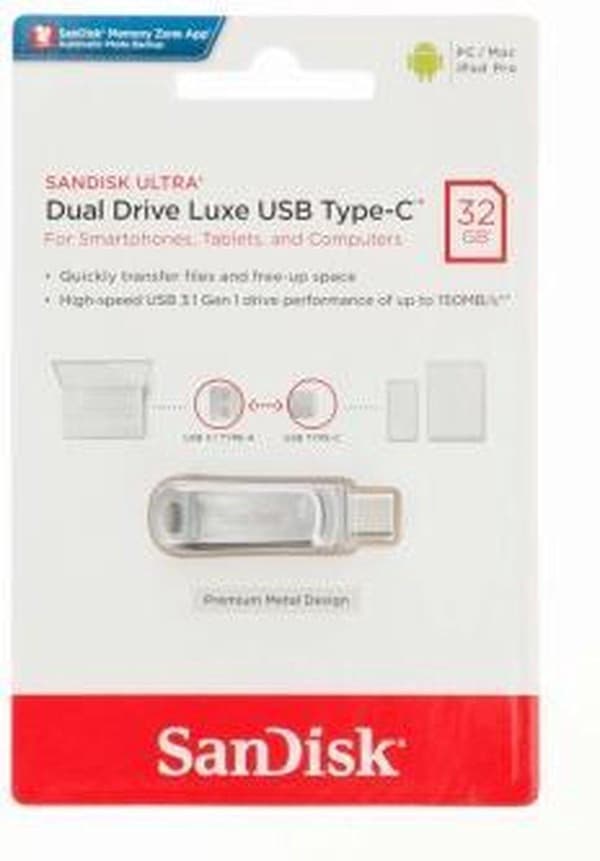 SanDisk Ultra Dual Luxe USB stick smartphone/tablet Sølv 32 GB USB-C USB 3.1 (Gen 1)