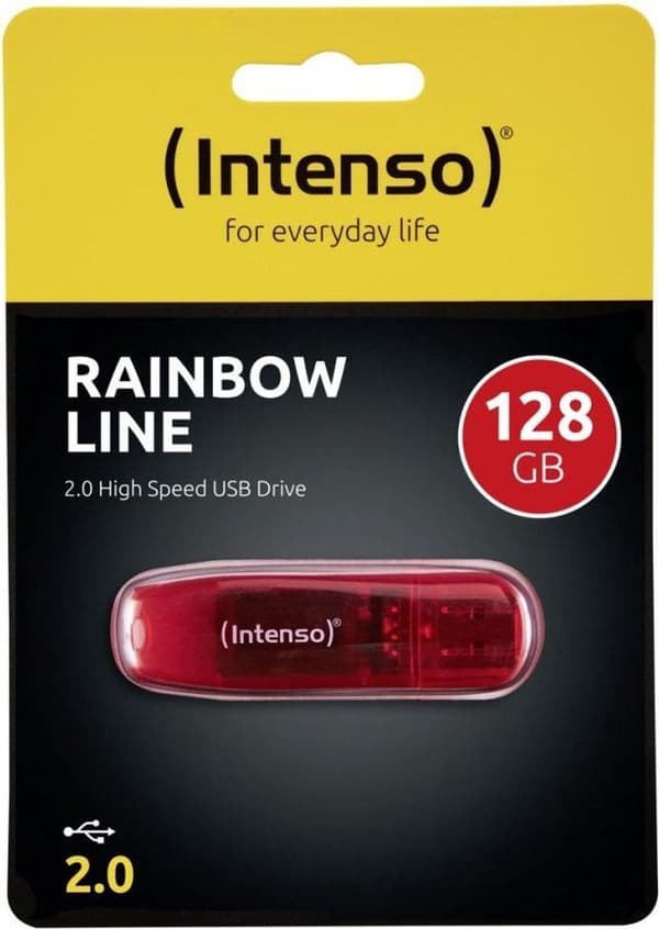 Intenso Rainbow Line USB-minne 128 GB USB 2.0 Röd (transparent) 3502491