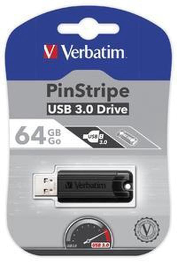 Verbatim PinStripe 3.0 - USB Stick 3.0 64 GB – - Svart