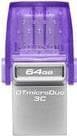Kingston DataTraveler microDuo 3C - USB-muistitikku - 64 Gt - USB 3.2 Gen 1 / USB-C (DTDUO3CG3/64GB) Purppura, Ruostumaton teräs