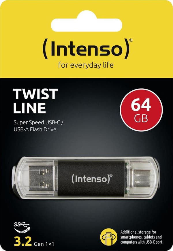 Intenso Twist Line USB-stick 64 GB USB-A, USB-C®, USB 3.1 Gen 1 antracit 3539490