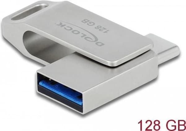 Delock USB 3.2 Gen 1 USB-C + Type-A memory stick 128 GB - metalhus Sølv