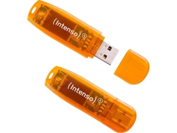 Intenso Rainbow Line 64GB Orange 2er, 64 GB, USB A-tyyppi, 2.0, 28 MB/s, Suojus, Oranssi