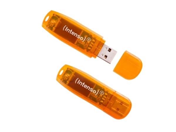 Intenso Rainbow Line 64GB Orange 2er, 64 GB, USB A-tyyppi, 2.0, 28 MB/s, Suojus, Oranssi