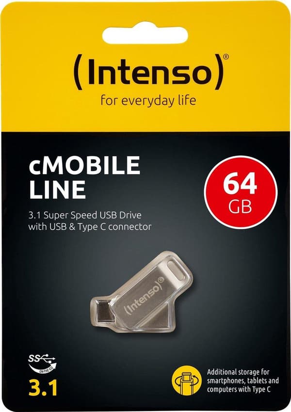 Intenso cMobile Line USB-tikku älypuhelin/tabletti Silver 64 Gt USB 3.2 Gen 1 (USB 3.0)