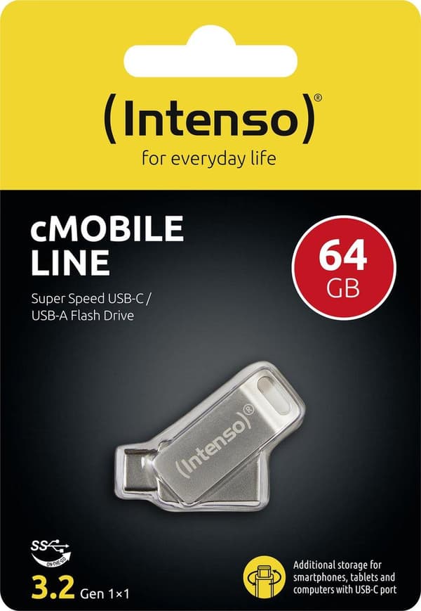 Intenso cMobile Line USB-tikku älypuhelin/tabletti Silver 64 Gt USB 3.2 Gen 1 (USB 3.0)
