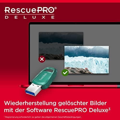 SanDisk Ultra Eco USB 3.2 -muistitikku 256 Gt (lukunopeus jopa 100 Mt/s, RescuePRO Deluxe)