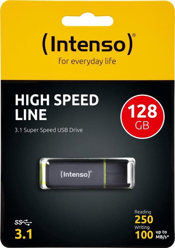 Intenso High Speed ​​​​Line USB-stick 128 GB USB 3.2 Gen 2 (USB 3.1) Sort, Gul 3537491