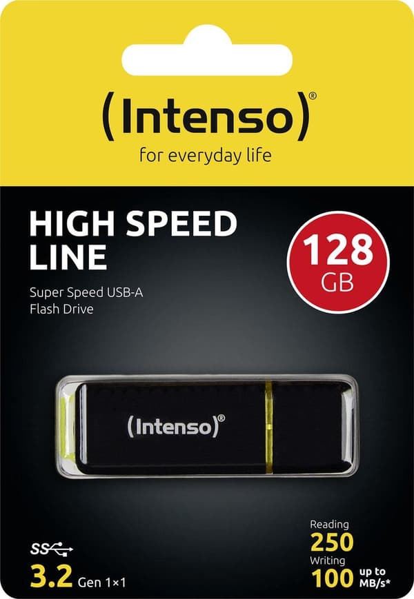 Intenso High Speed ​​​​Line USB-stick 128 GB USB 3.2 Gen 2 (USB 3.1) Sort, Gul 3537491