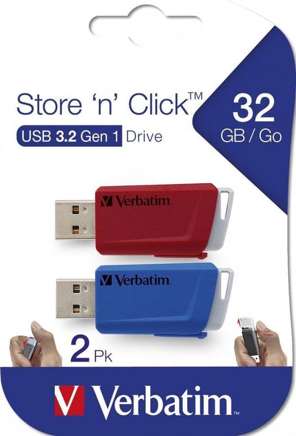 Verbatim Store 'n' Click - USB-Stick 3.2 GEN1 - 2x32 GB - Blå/Rød