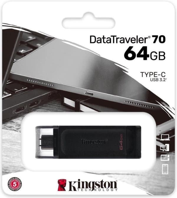 Kingston Technology DataTraveler 70 USB-minne 64 GB USB Type-C 3.2 Gen 1 (3.1 Gen 1) Svart