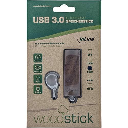 InLine - USB Flash Drive - 32GB - USB3.0 - Valnøddetræ (35063W)