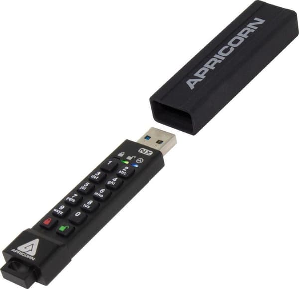 Apricorn ASK3 USB-flashdrev 8 GB USB Type-A 3.2 Gen 1 (3.1 Gen 1) Sort Sort