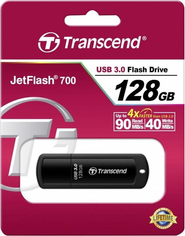 Transcend JetFlash® 700 USB-minne 128 GB USB 3.2 Gen 1 (USB 3.0) Svart TS128GJF700
