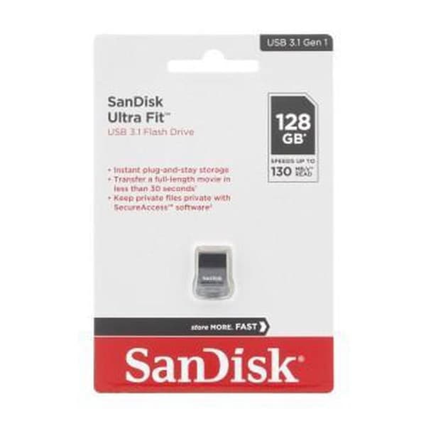 Sandisk Ultra Fit 128 GB - Kompakt mini USB-minne - USB 3.1 A - Svart