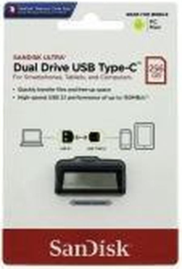 SanDisk Ultra Dual Drive 256 GB USB-minne USB Typ-A / USB Typ-C 3.2 Gen 1 (3.1 Gen 1) Grå, Silver