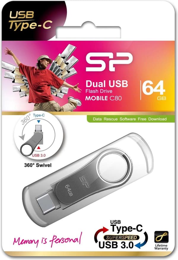 Silicon Power Mobile C80 USB-minne 64 GB USB Type-A / USB Type-C 3.0 (3.1 Gen 1) Titanium