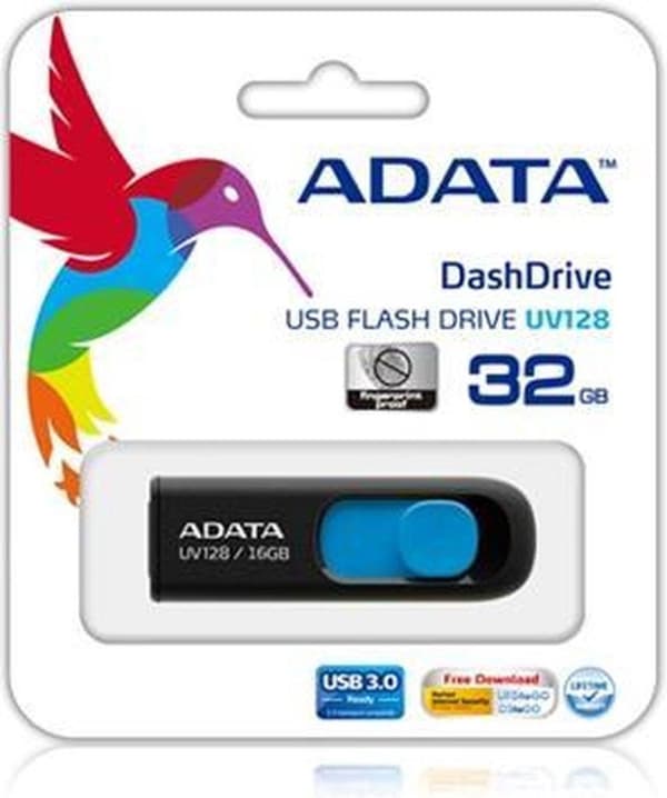 ADATA DashDrive UV128 128GB USB-minne USB Type-A 3.2 Gen 1 (3.1 Gen 1) Svart, Blå Svart, Blå