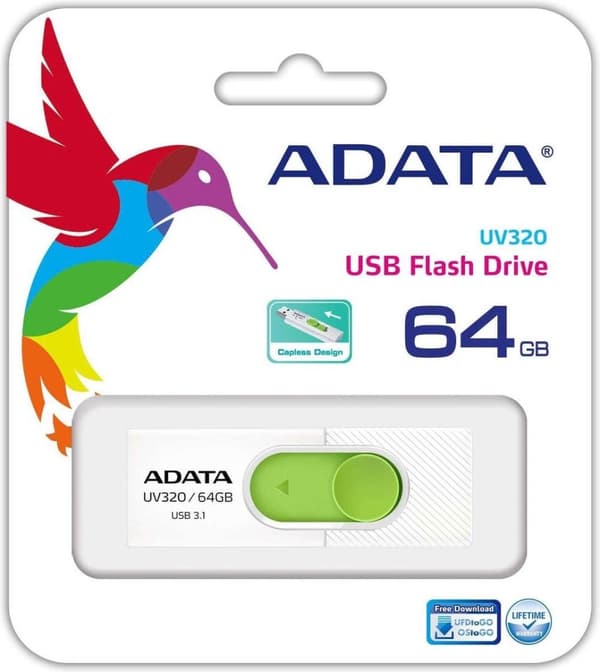 ADATA UV320 USB-minne 64 GB USB Typ-A 3.2 Gen 1 (3.1 Gen 1) Grön, Vit