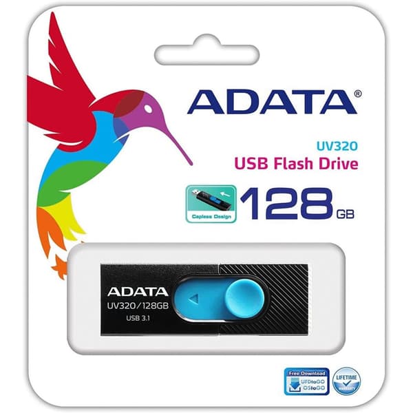 ADATA UV320 USB 3.1 128 GB Quick Slide Capless Flash Drive Black