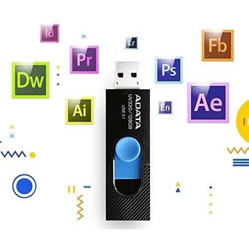 ADATA UV320 USB 3.1 128 GB Quick Slide Capless Flash Drive Black