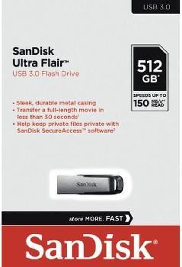 SanDisk Cruzer Ultra Flair 512 GB, USB 3.0, 150 MB/s