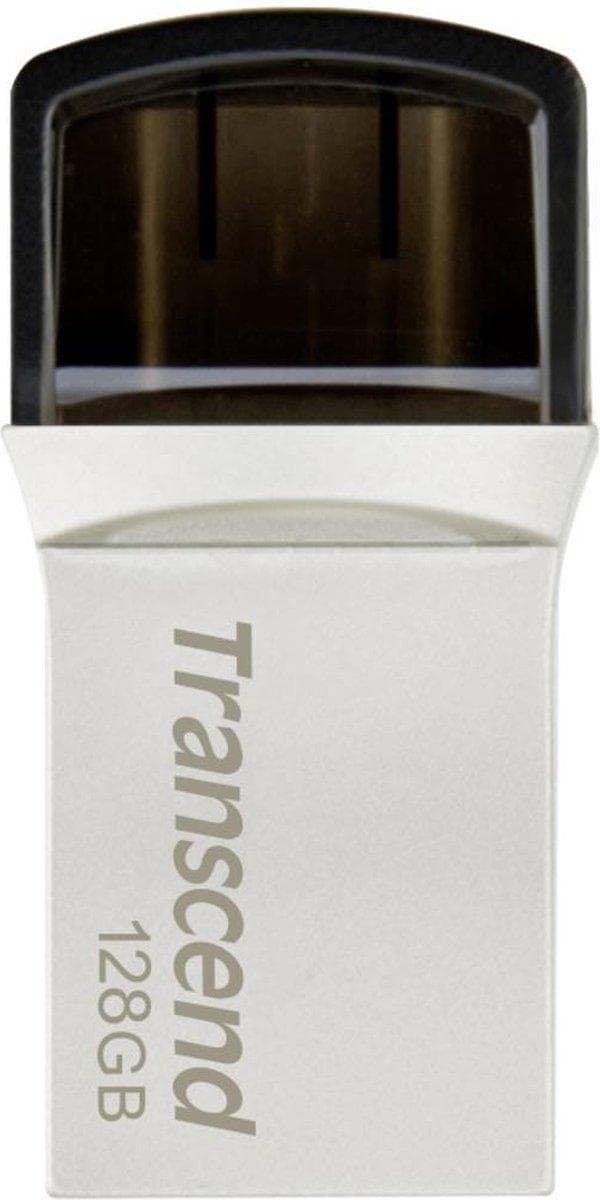 Transcend JetFlash 890 USB stick smartphone/tablet Sølv 128 GB USB 3.2 Gen 2 (USB 3.1), USB-C Sort, Sølv
