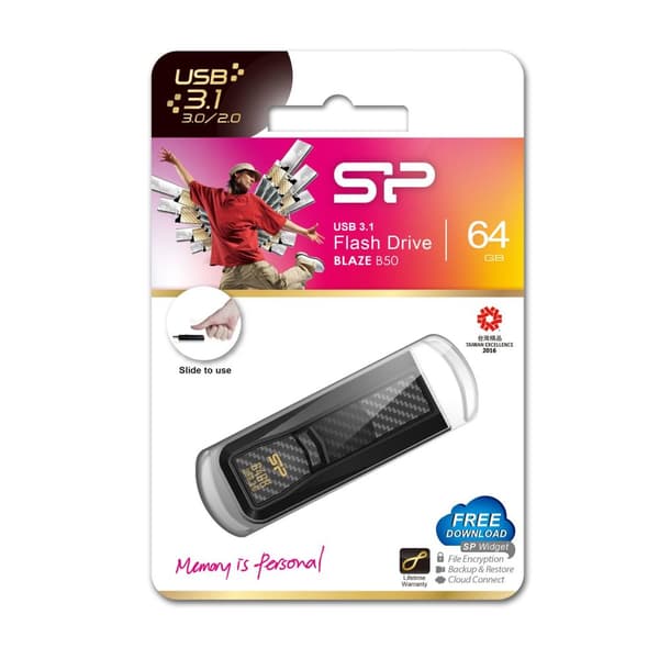 Silicon Power 64GB Blaze B50 USB 3.1 superspeed flashdrev Sort
