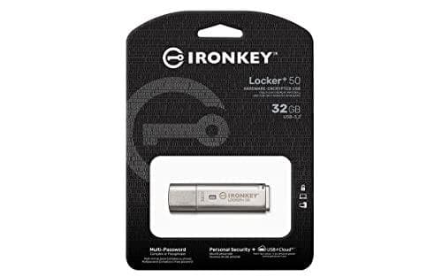 Kingston IronKey Locker+ 50 - USB-muistitikku - salattu - 32 Gt - USB 3.2 Gen 1 (IKLP50/32GB) Hopea