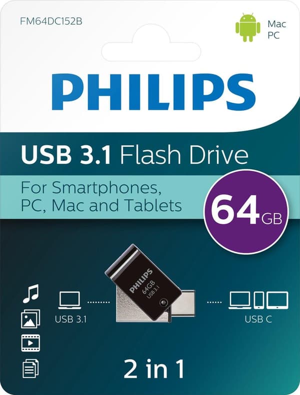 Philips FM64DC152B - 2i1 USB 3.1/USB C 64GB