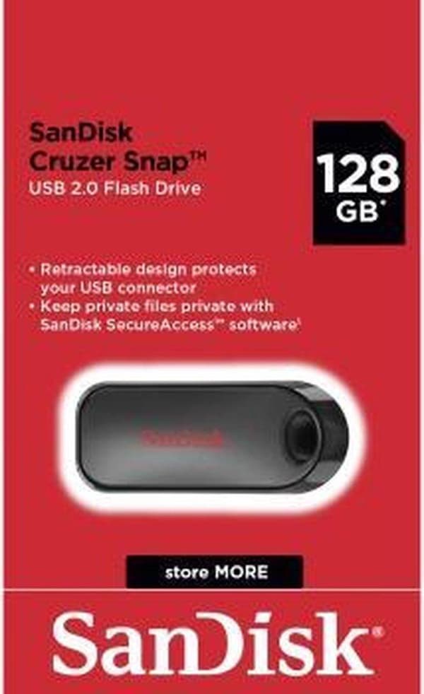 SanDisk Cruzer Snap USB-minne 128 GB USB 2.0 Svart SDCZ62-128G-G35