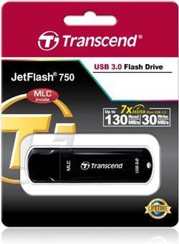 Transcend JetFlash 750, 16GB 16GB USB 3.0 sort USB-flashdrev