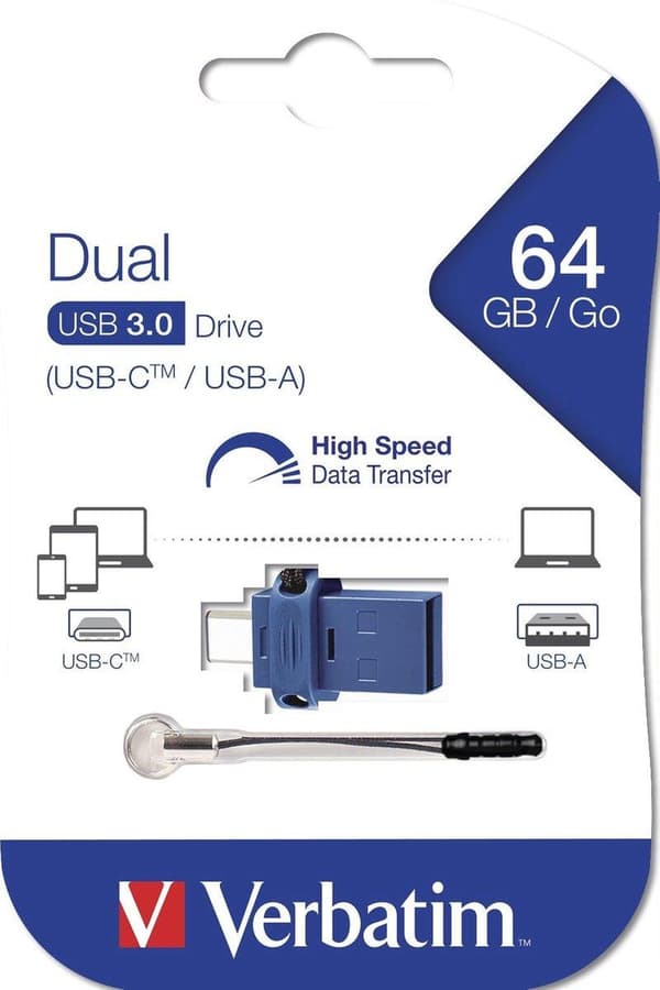 Verbatim Dual - USB-Stick 3.0 64 GB - USB-C / USB-A - Blå